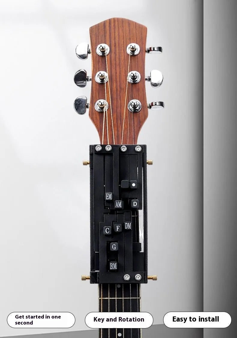 Black automatic chord changer device for novice guitar second chord practice