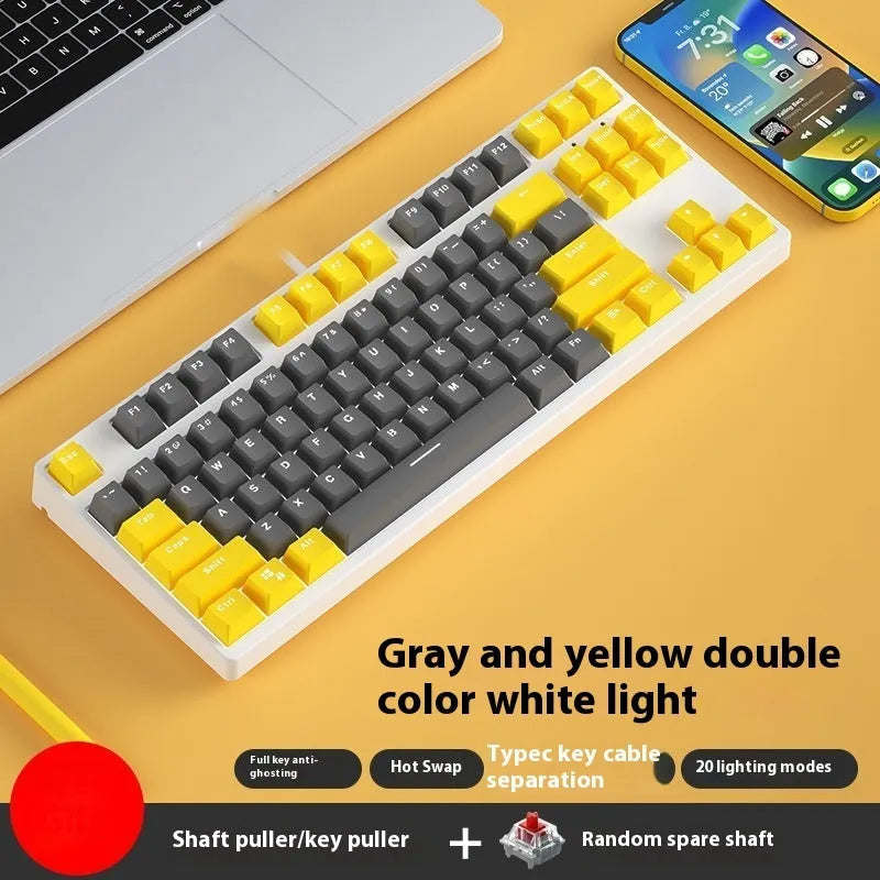 87-key wired mechanical keyboard with hot-swappable switches showing two-tone colour options