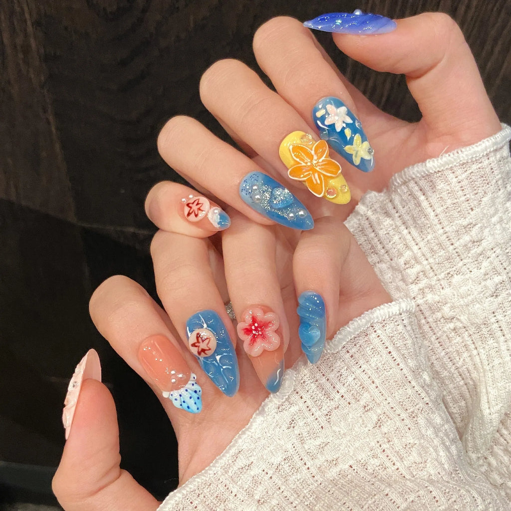 Three-dimensional carved jellyfish design on plastic wearable armour costume in almond nail colour