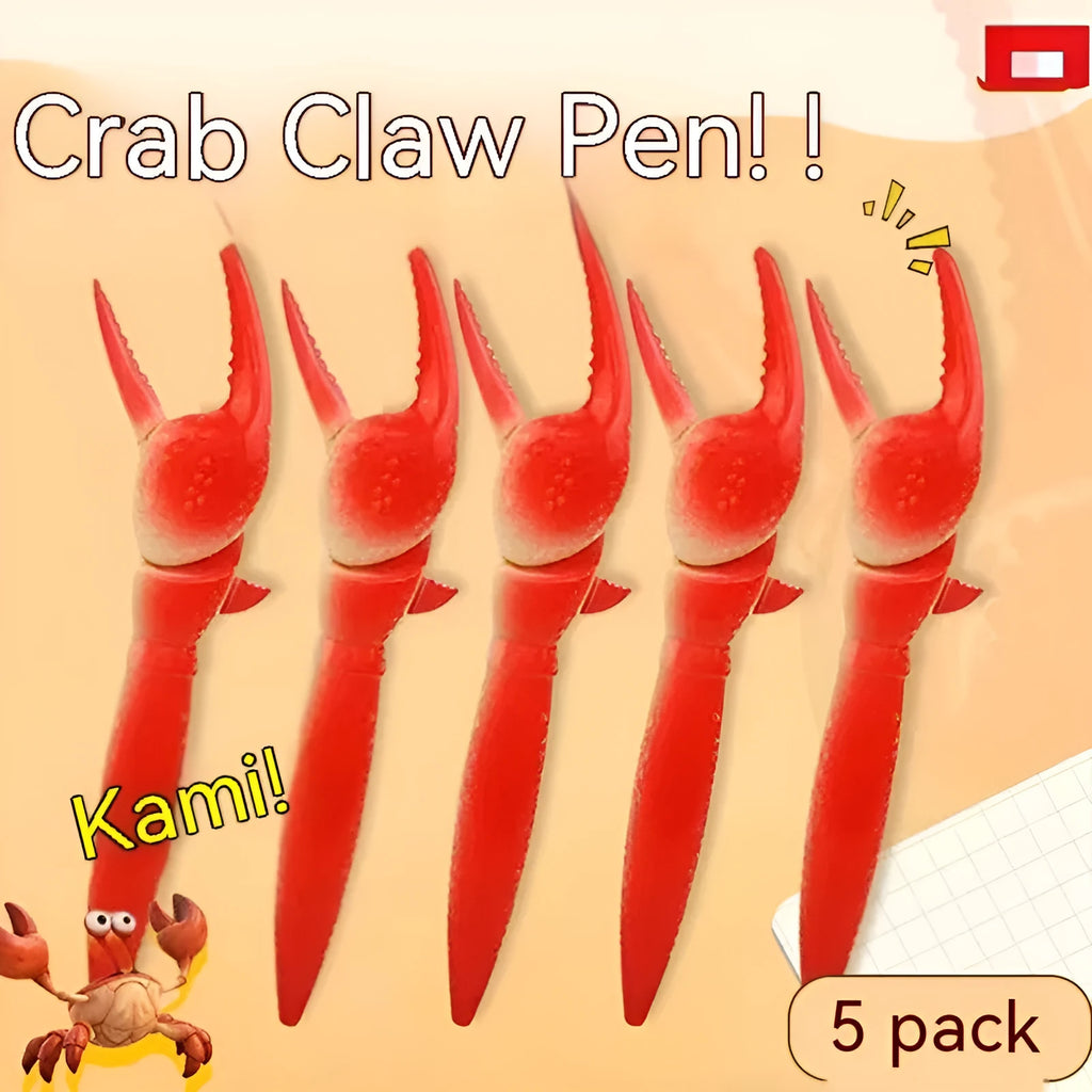 Crab claw pressing ballpoint pen with removable crab toy clip on white background