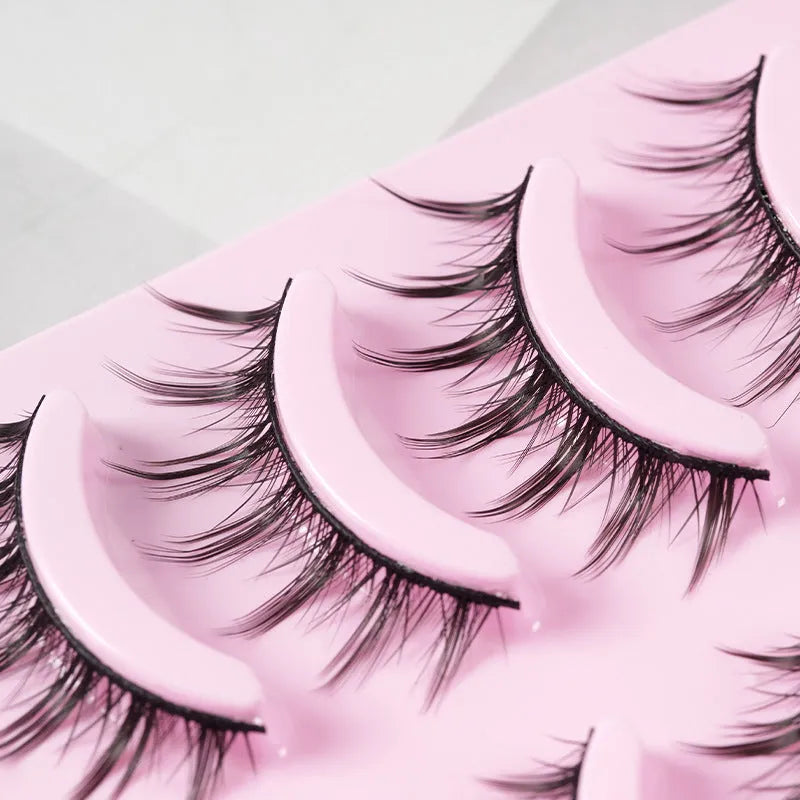 Set of manga-style false eyelashes showing natural wispy styles 007, 008, and 009 on black plastic bands.