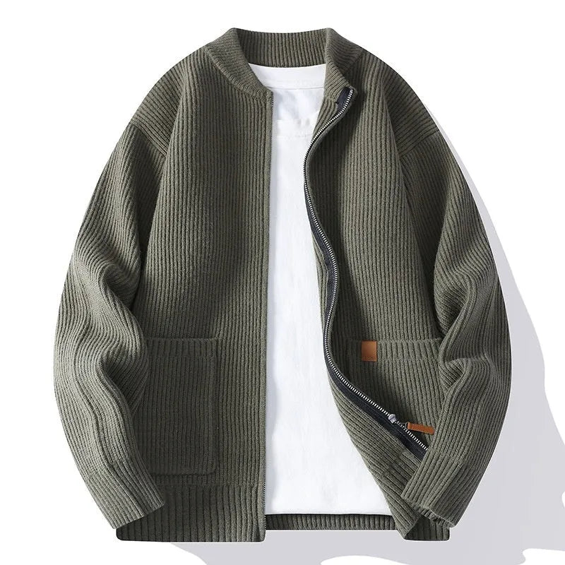 Men's striped cardigan sweater jacket in straight fit available in multiple colours