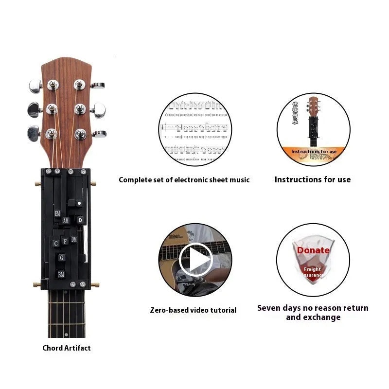 Black automatic chord changer device for novice guitar second chord practice