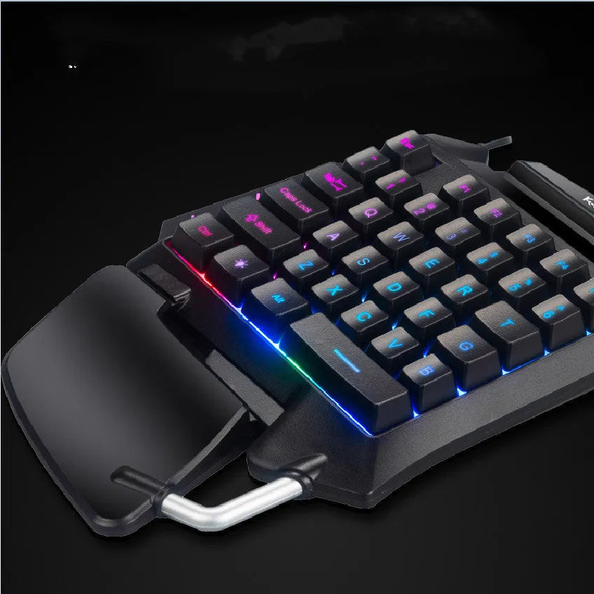 Black one-handed gaming keyboard for left hand PUBG mobile gameplay
