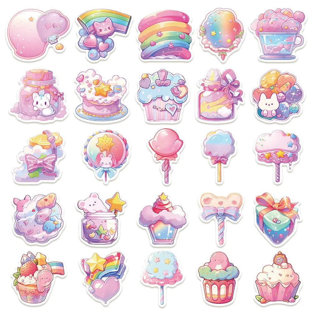 Candy-themed waterproof decorative stickers in fresh colours, sized 4-7cm for paper projects
