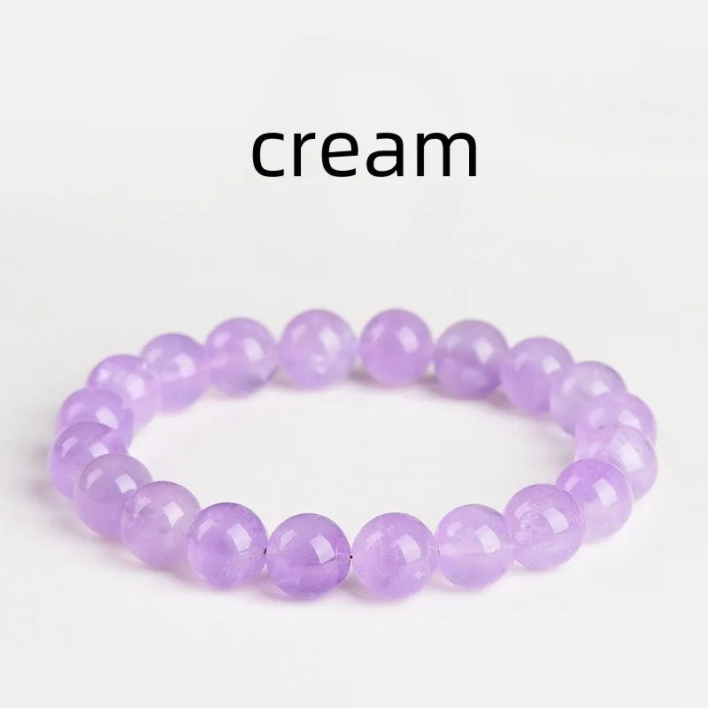 Lavender amethyst crystal bracelet with round beads showing water ripple design in light purple colour
