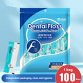 Disposable dental floss packets in independent plastic packaging with portable bag