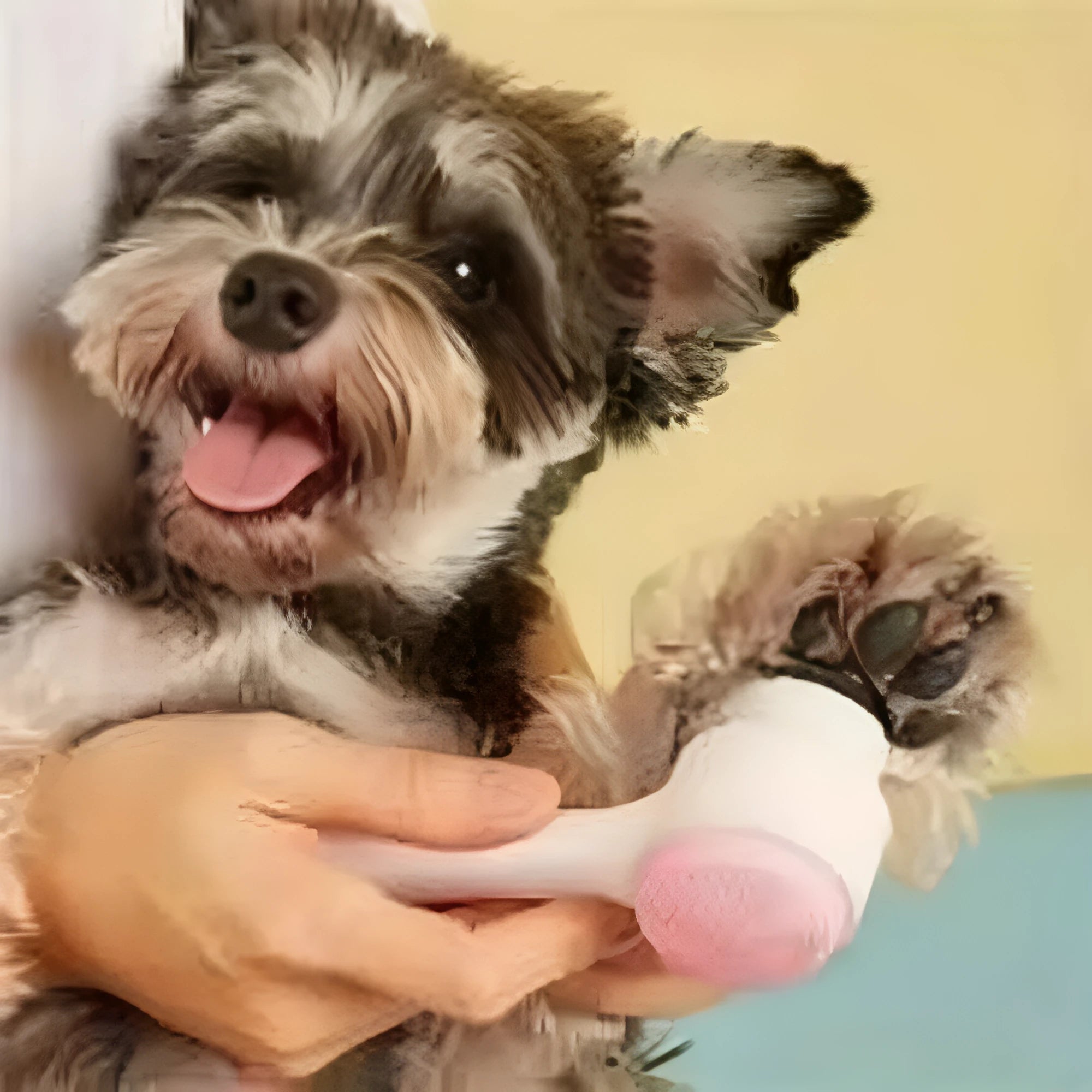 Blue nylon paw brush for dogs and cats on a white background, showing its textured head and handle.