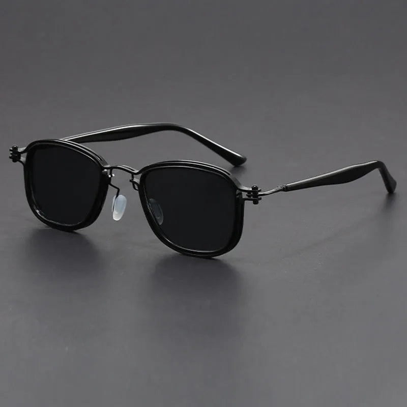 Retro square frame metal sunglasses with AC lenses in gun transparent green colour for outdoor sports and fashion
