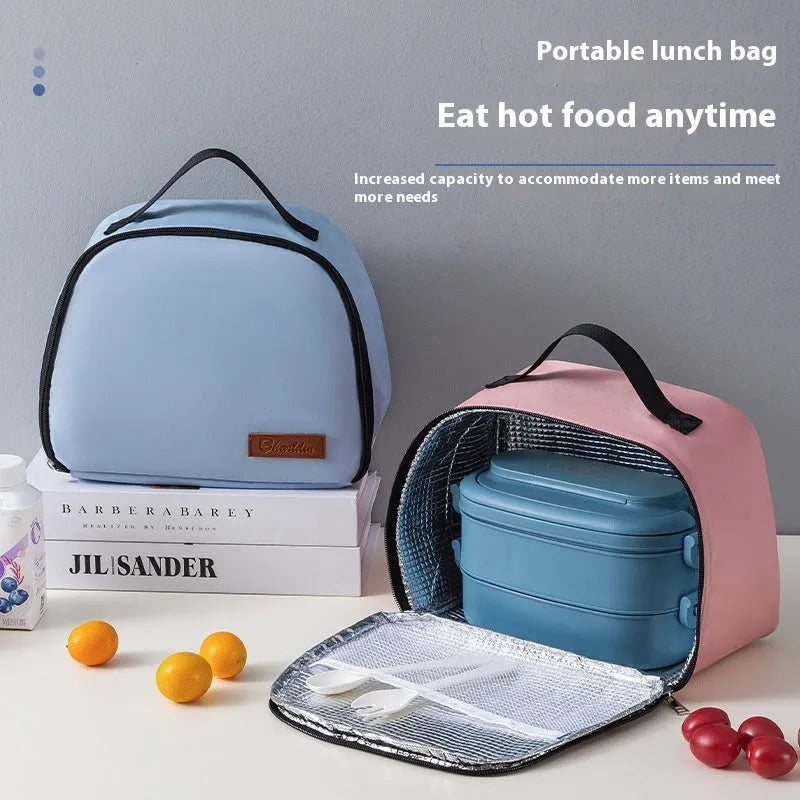 Large insulated lunch box bento handbag in textured cloth with heat preservation function