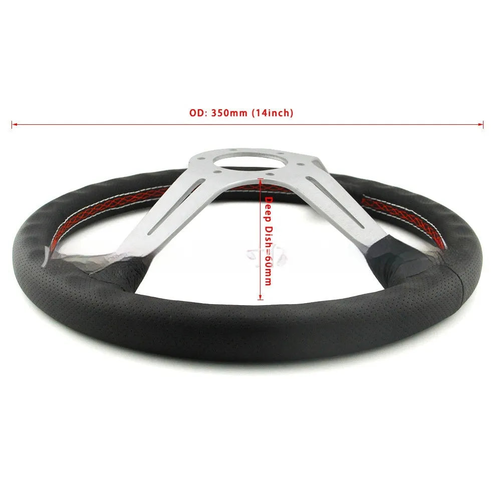 14-inch leather steering wheel with middle concave design showing black skeleton colour option