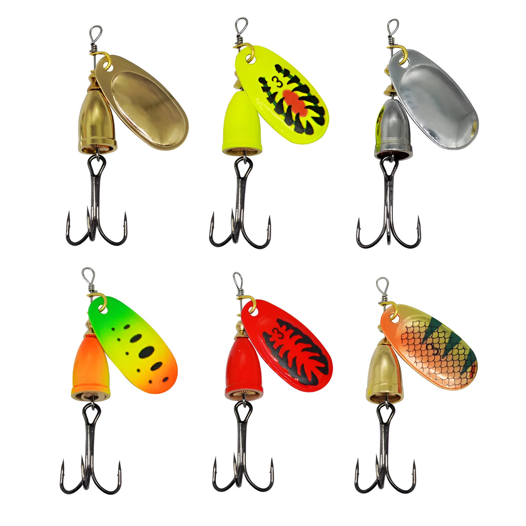 3# size metal fishing lure with rotating sequins and a copper bell in multiple colour options.