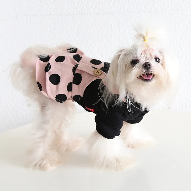 Petstyle lapel shoulder strap couple dog clothes in cloth fabric with XS to XL sizing options