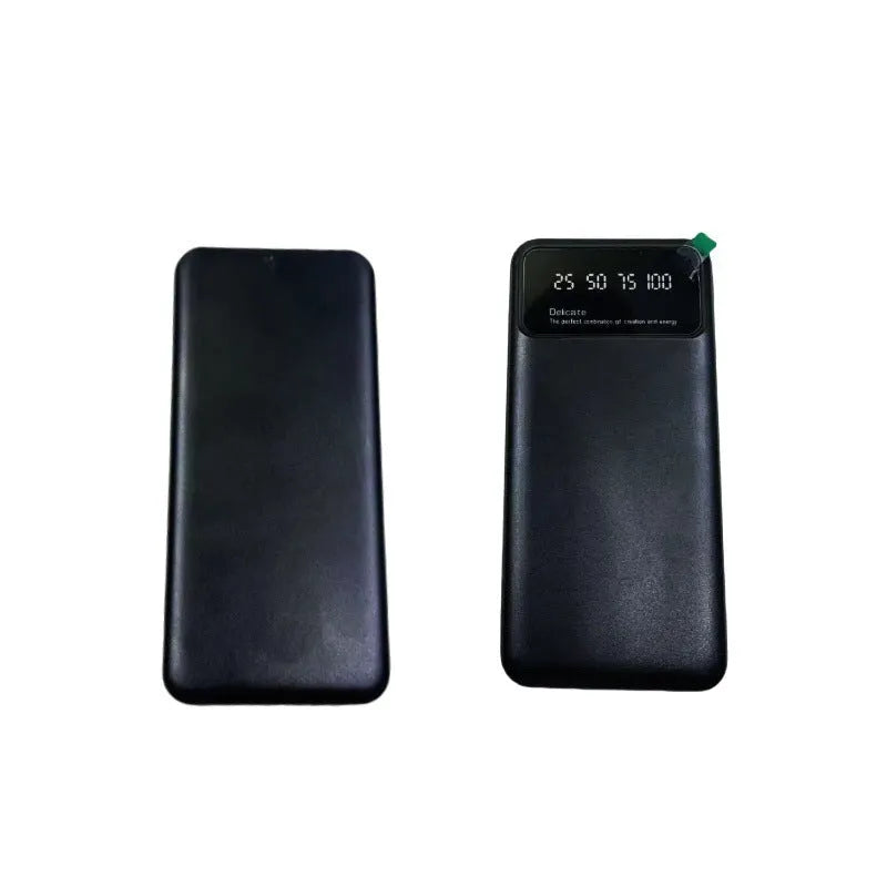 Black ultra-thin 10000mAh power bank with fast charging, showing compact 67x14x140mm dimensions