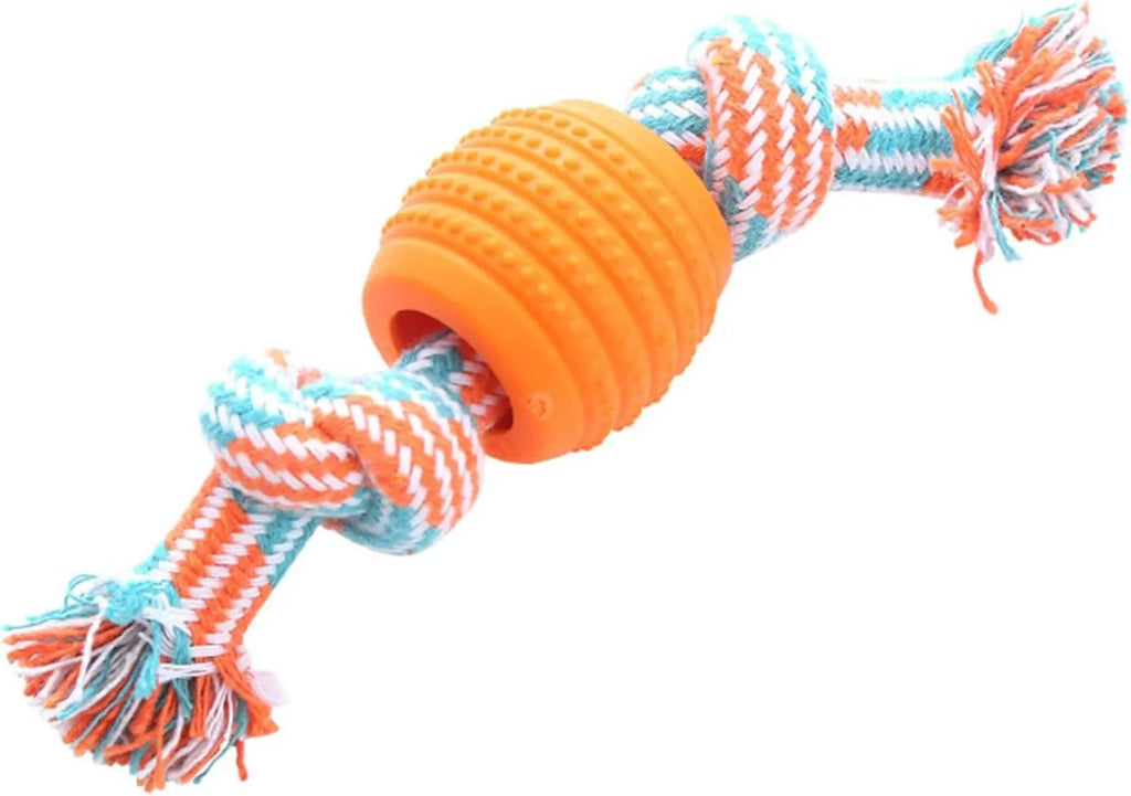 Blue dog chew toy with rope elements for dental cleaning and oral health