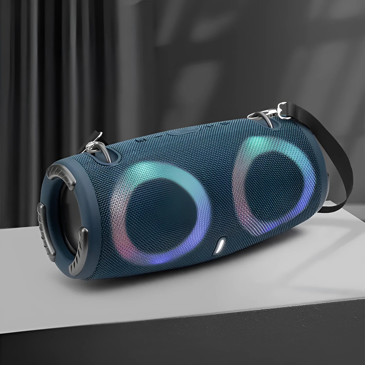 War Drum portable Bluetooth speaker in multiple colours with RGB lighting effects and carrying strap