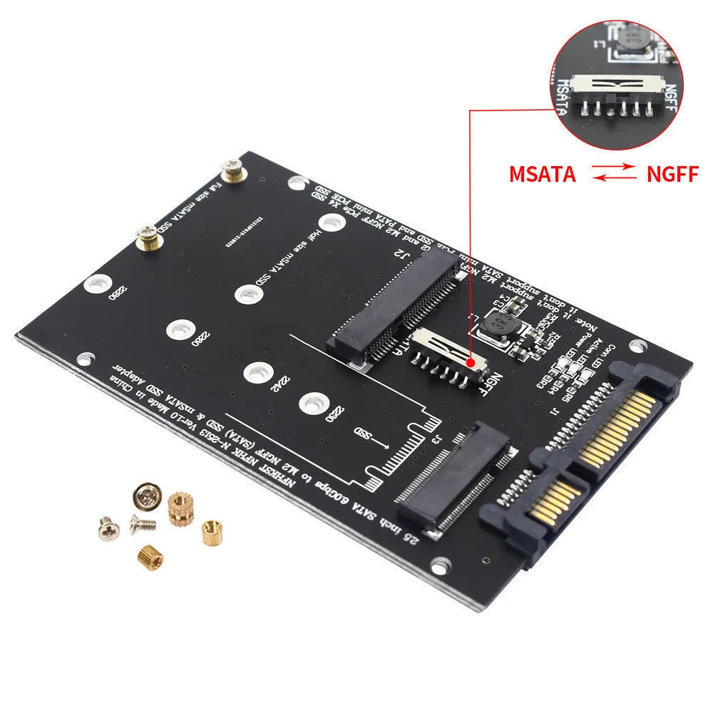 Black or blue SATA3 to M.2 NGFF MSATA SSD conversion card adapter with mounting holes for different SSD lengths