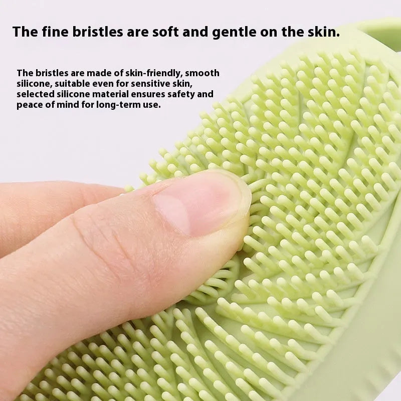 Creative silicone bath brush storage bottle in various colours including pink, sea blue and light grey.