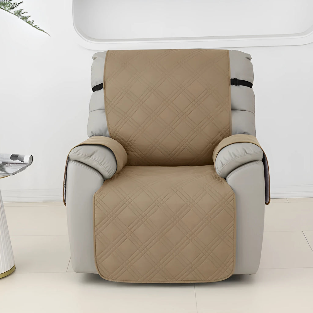 Quilted waterproof sofa cover for a Chivas massage chair cushion in a small single size, shown in navy blue.