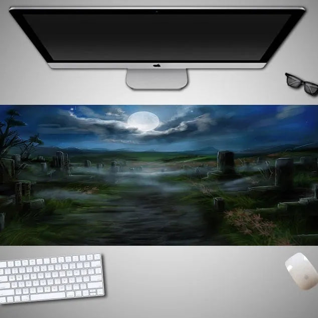Large Halloween-themed gaming mouse pad with non-slip rubber cloth surface measuring 800mm long