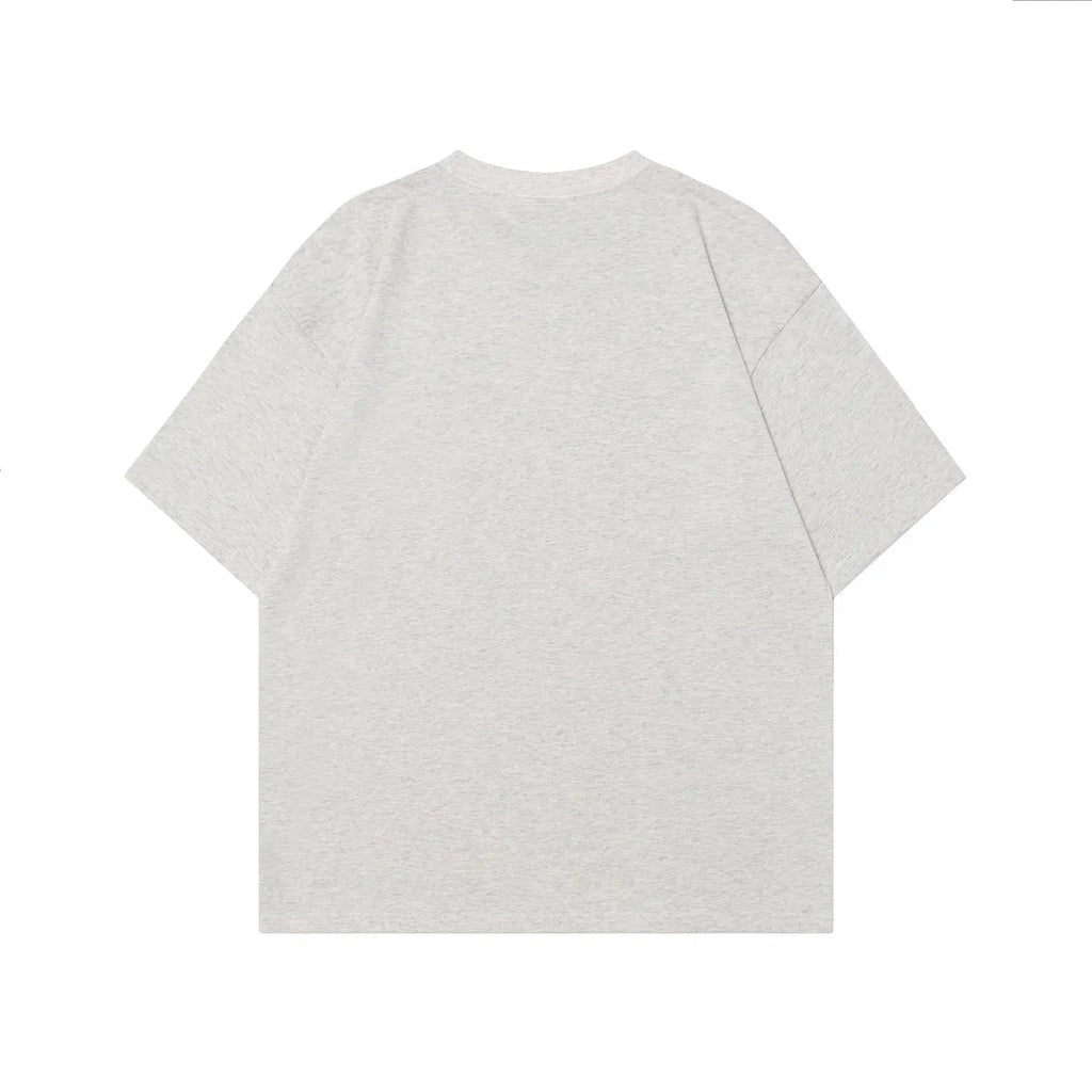 Men's grey T-shirt with painting character design, short sleeves, loose fit