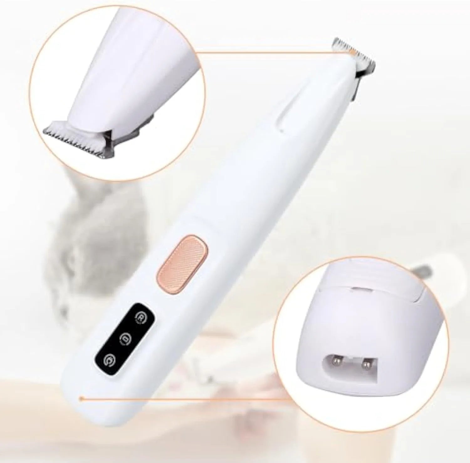 White electric dog paw trimmer with LED light, measuring 17.7 cm with low noise operation