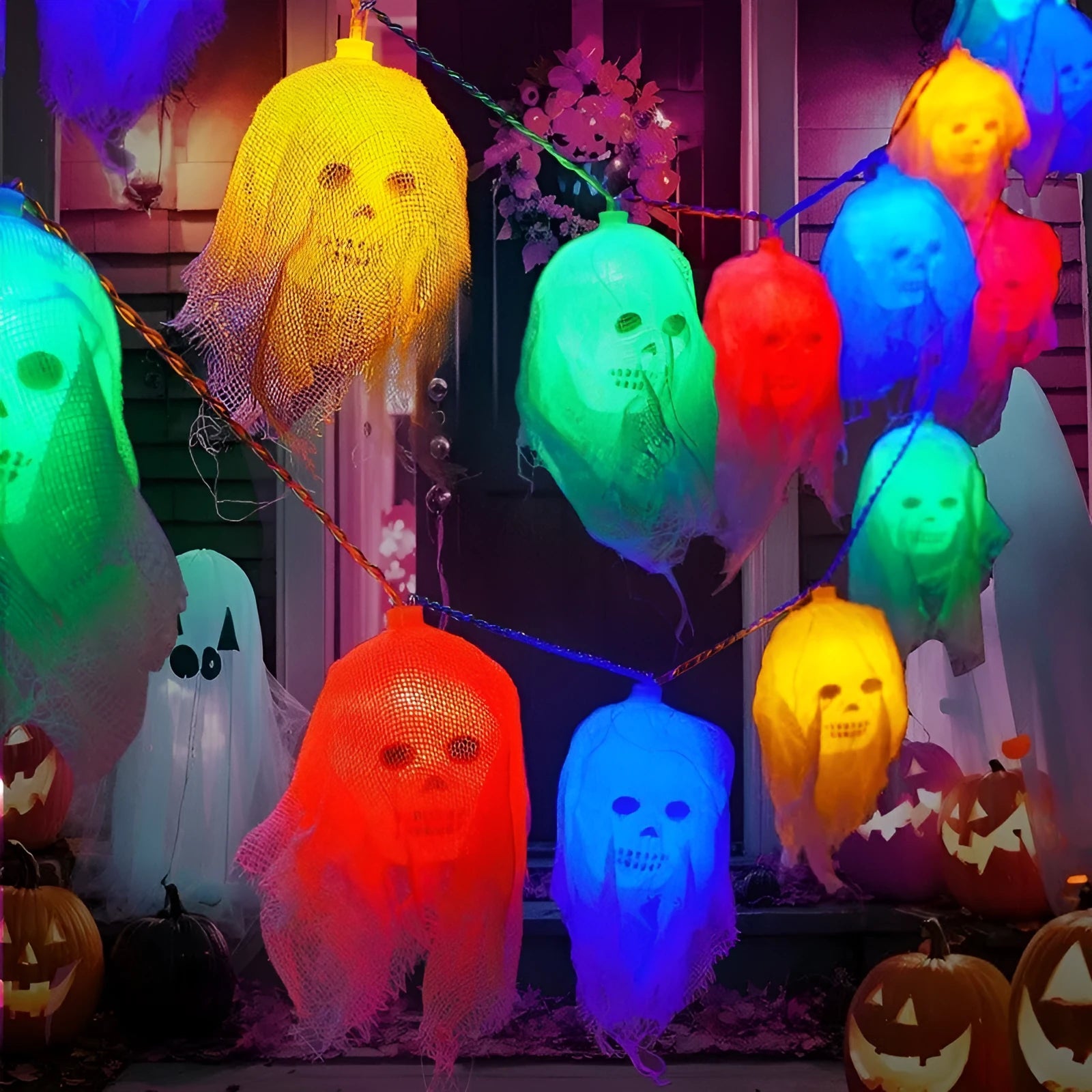 Halloween battery-powered coloured LED lights for indoor wall decoration in 1.5m or 2.5m lengths