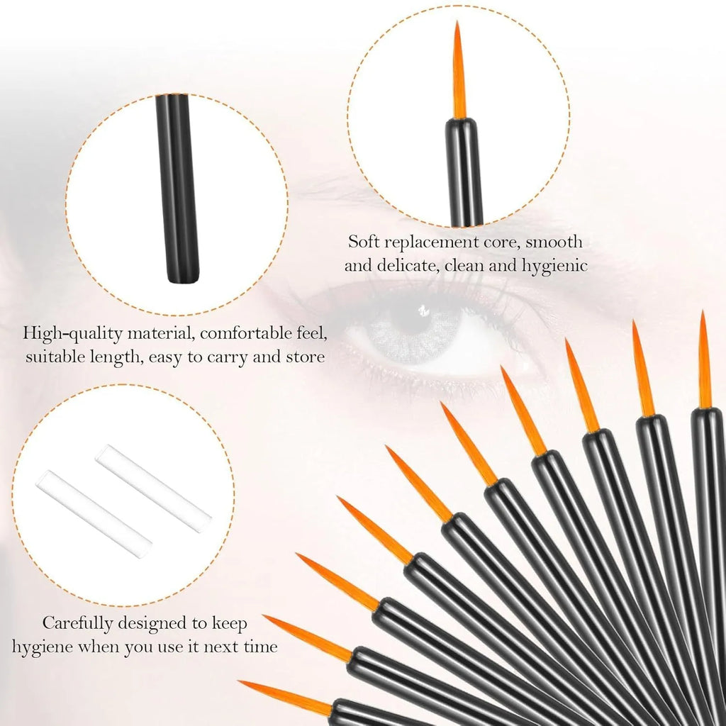 100 disposable black eyeliner brushes with ultra-fine point applicators and protective plastic sleeves