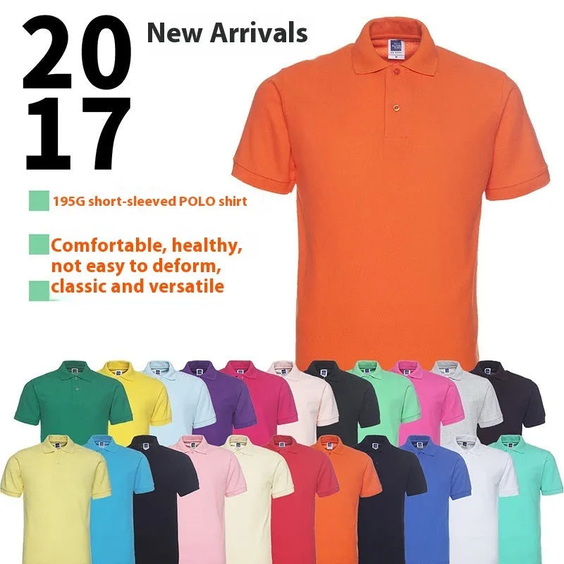 Plus size man wearing a solid black lapel polo shirt with short sleeves, loose fit.