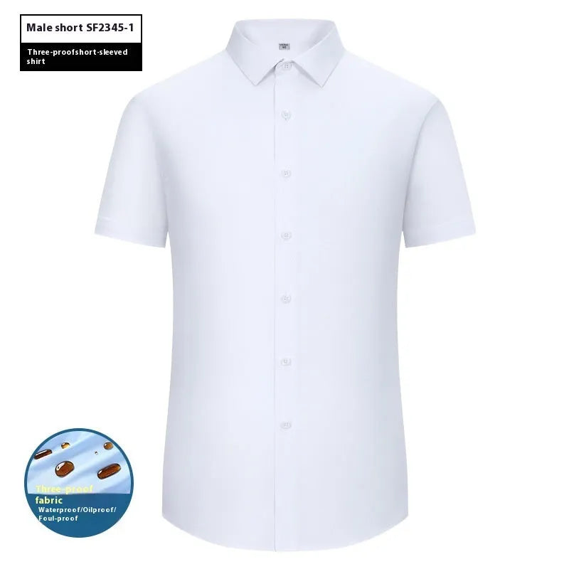 Men's slim fit waterproof business shirt in solid colour with square collar