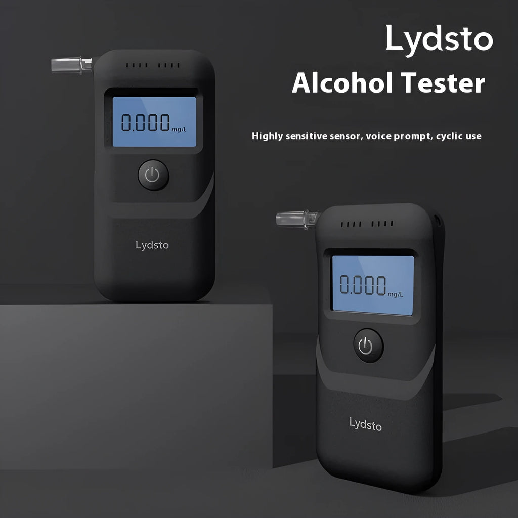 Black handheld alcohol breath tester device for personal drinking level checks