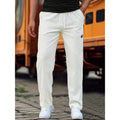 Men's polyester trousers in light grey, shown flat, with a size label indicating S-XXXL range.