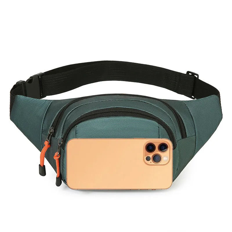 Large black slanted chest bag made of nylon with a polyester lining, shown worn cross-body.