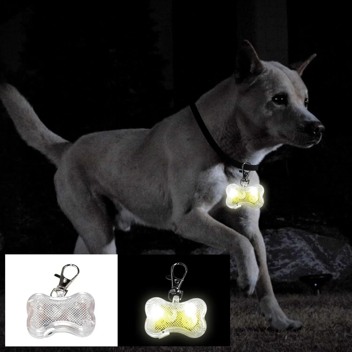 Small LED bone shaped pendant light for pets available in multiple colours with flashing modes