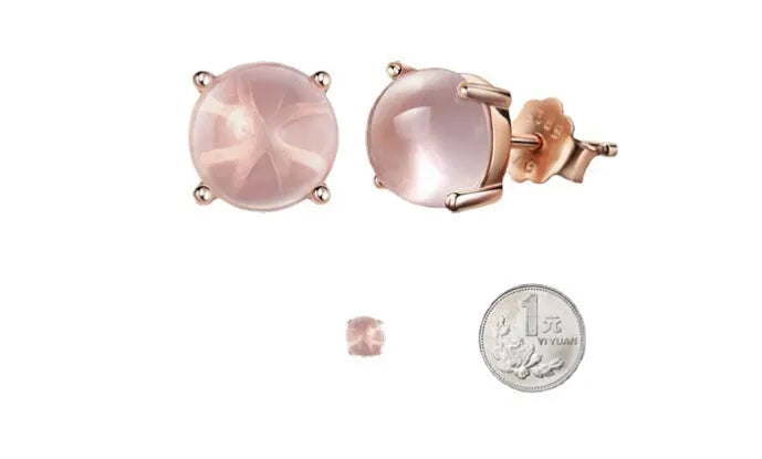 Women's rose gold drop shape stud earrings with synthetic ross quartz detailing and Korean style design