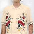 Apricot vintage floral print men's casual summer shirt with short sleeves