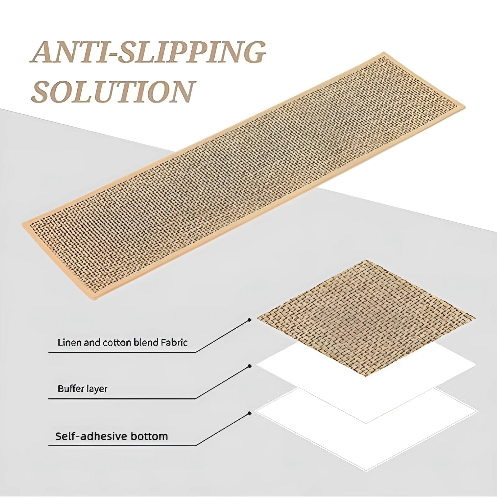 Japanese-style solid colour stair mat in camel on a wooden step, showing its 20 cm by 76 cm size.