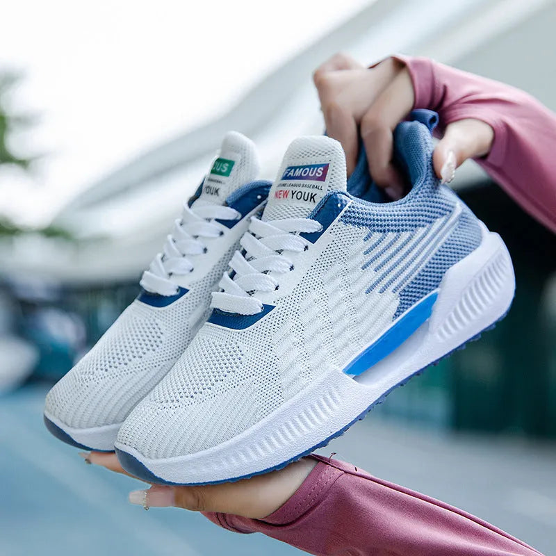 Men's blue casual sports mesh shoes with round toe design and cloth upper