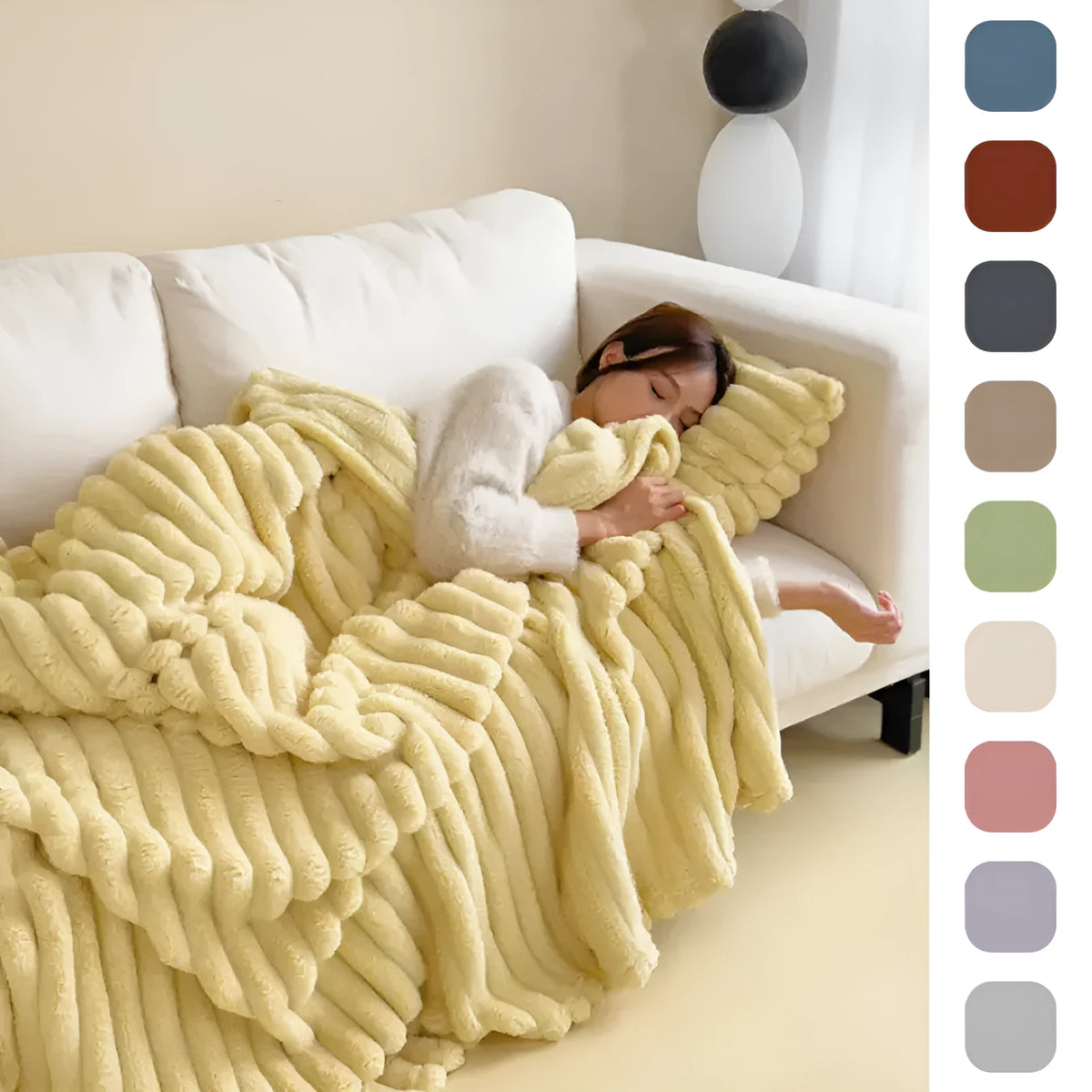 Soft Wind bubble faux rabbit fur blanket in caramel colour showing double-sided thickening texture
