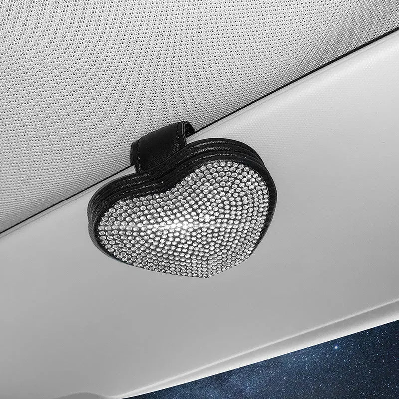 Diamond pattern PU leather magnetic clip for car sun visor, holding glasses