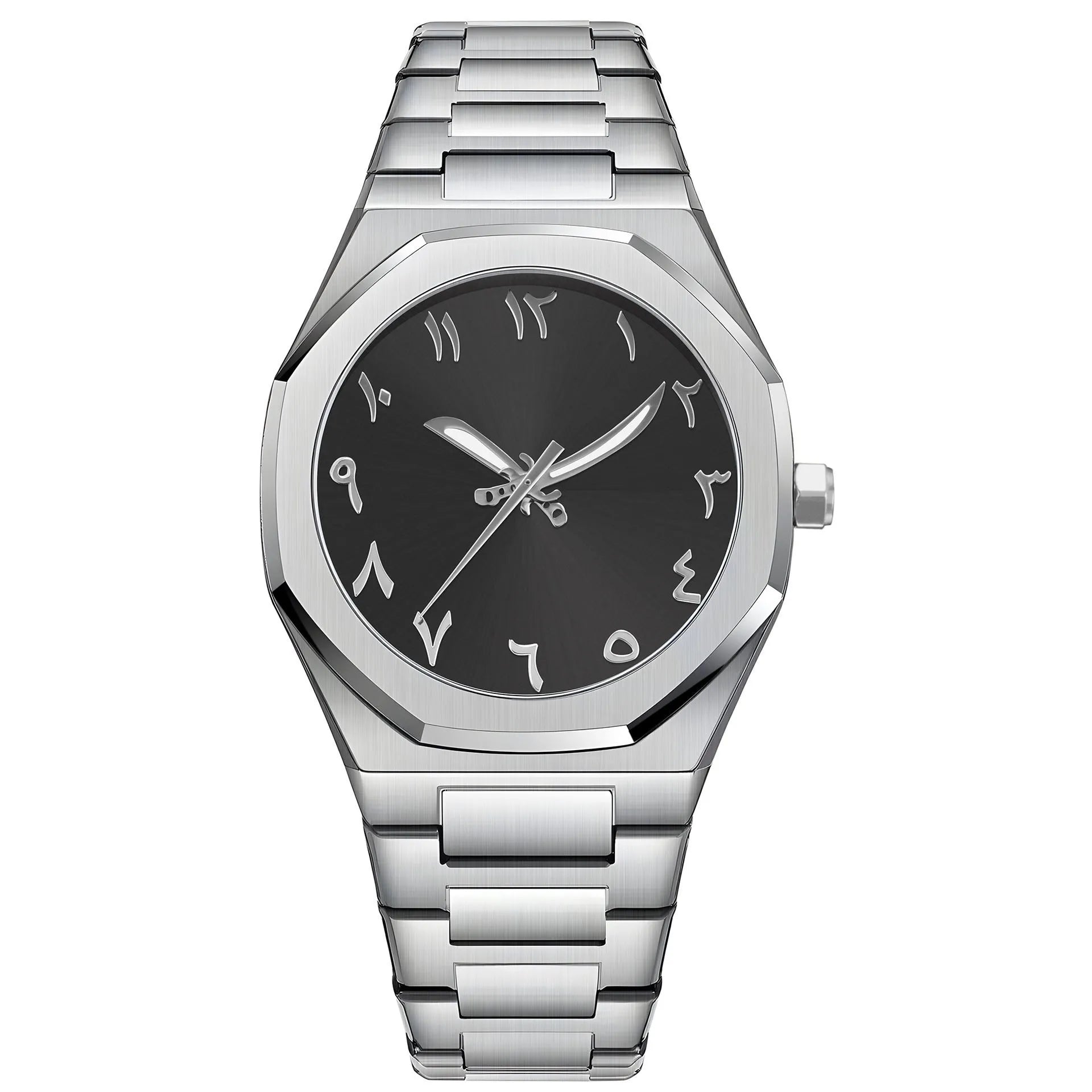 Men's business casual quartz watch with stainless steel band showing 10mm thickness and professional dial