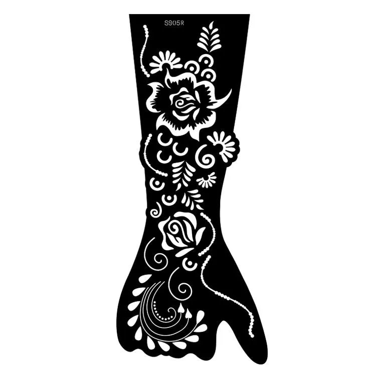 Set of geometric hollow template tattoo stickers showing 3D paper carving detail on sample designs.