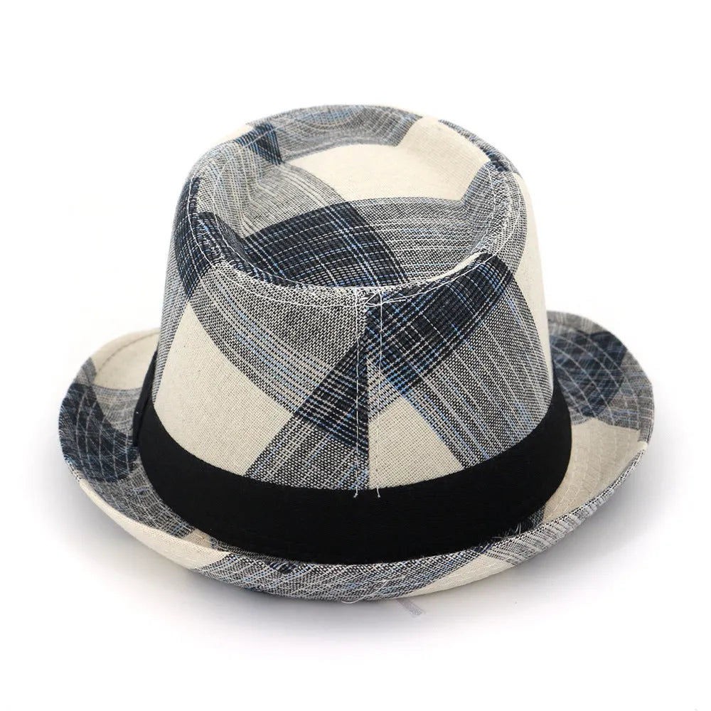 Polyester bell crown straw hat in black or blue with 12cm height and 4.5cm brim for sun protection