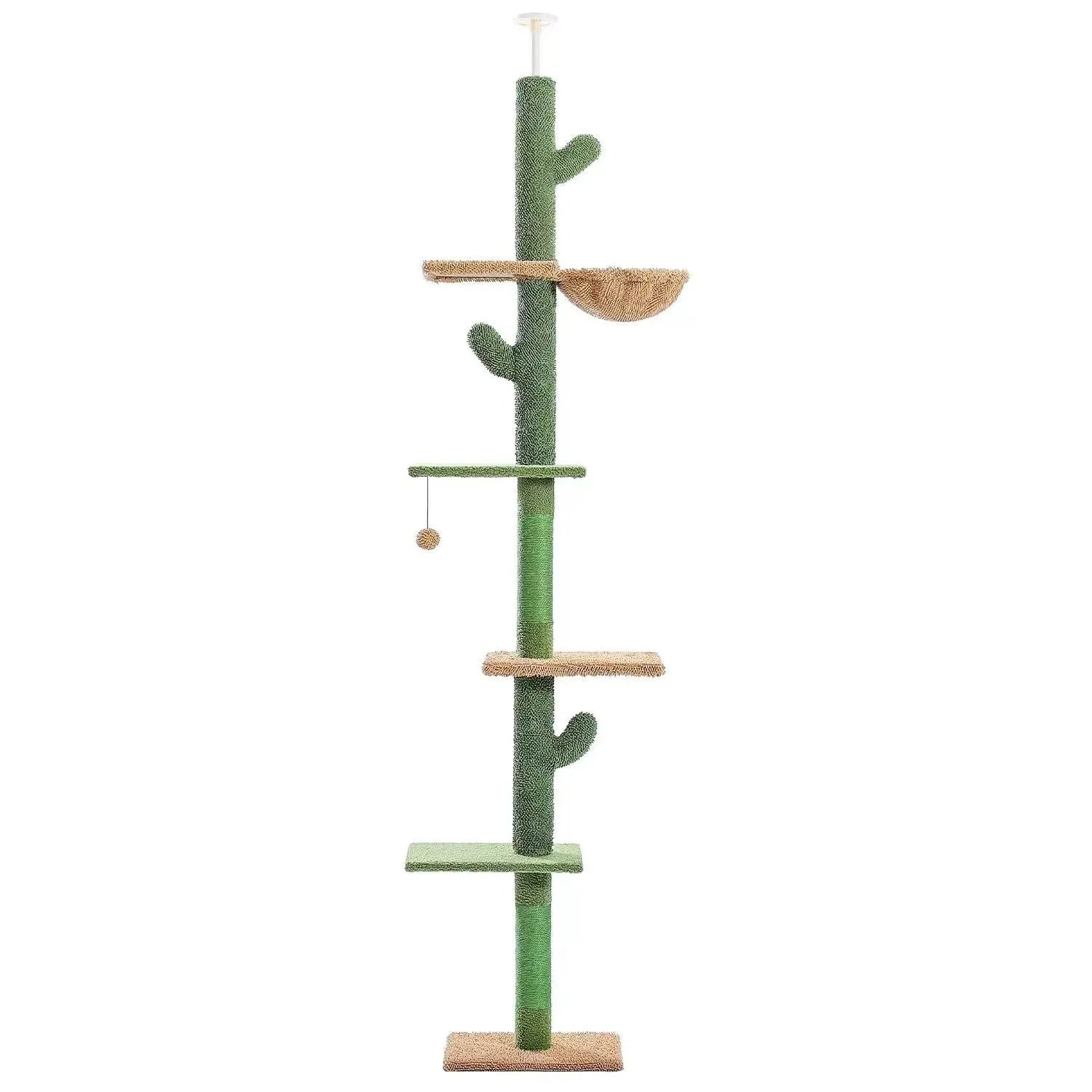 Tall cactus-themed cat climbing frame with integrated scratch board and hanging toy