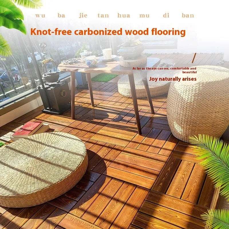 Camphor pine wood flooring tile with brushed durable finish, 30cm by 30cm, modern simple style