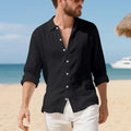 Men's loose-fit linen casual shirt in Army Green colour with non-ironing construction