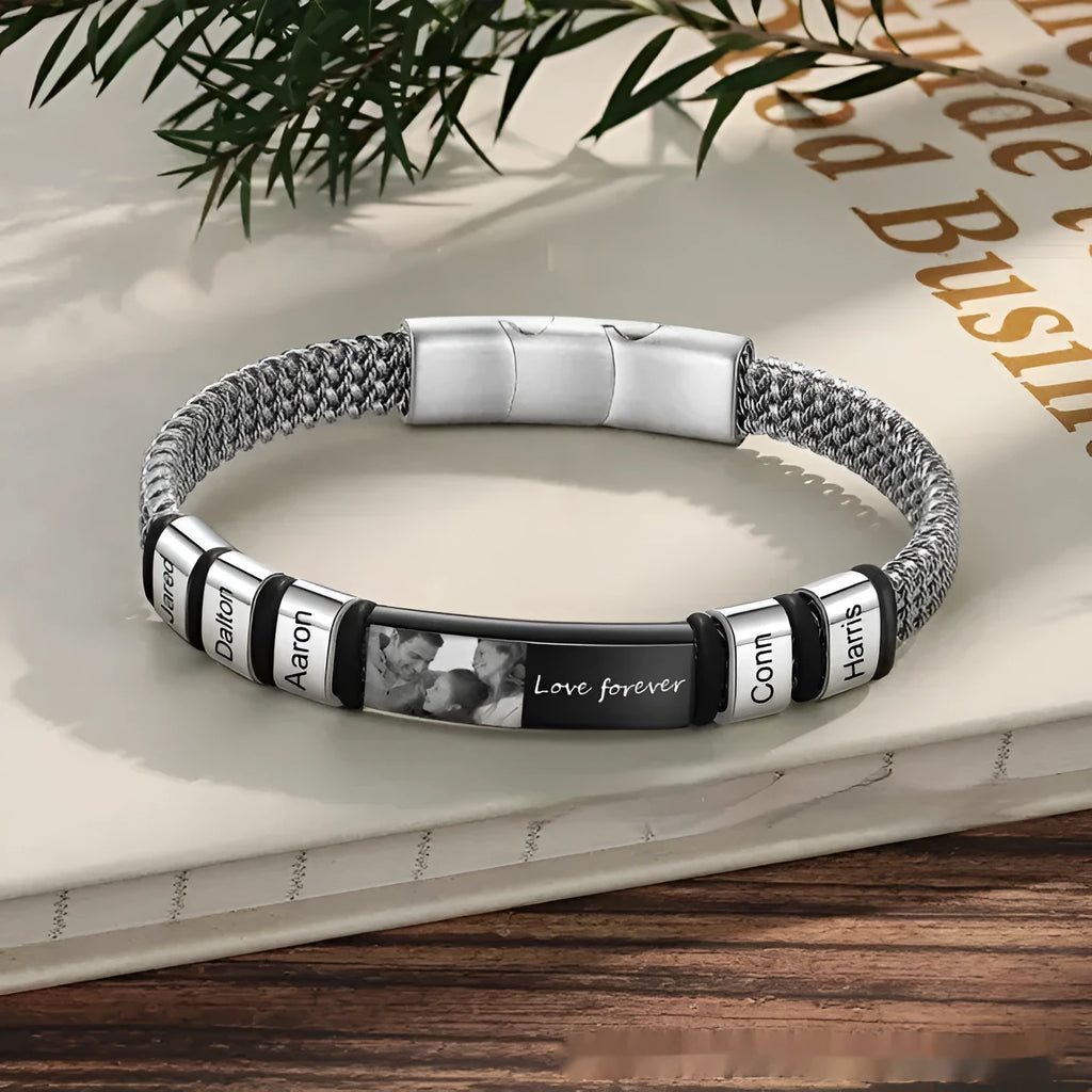 Unisex titanium steel lettering bracelet with leather rope and heart shape bead