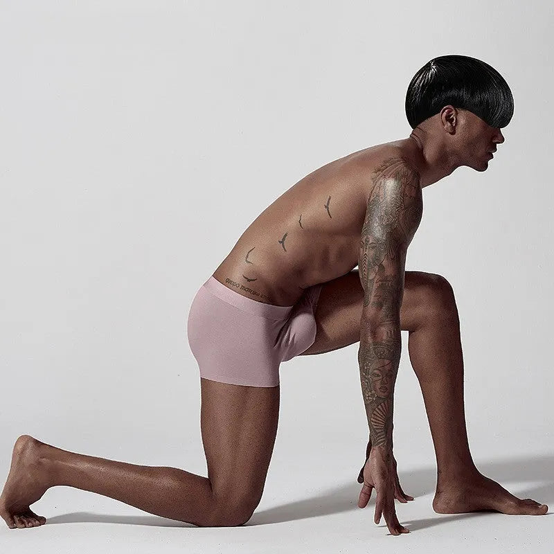 Seamless modal men's underwear in green colour showing mid-waist design