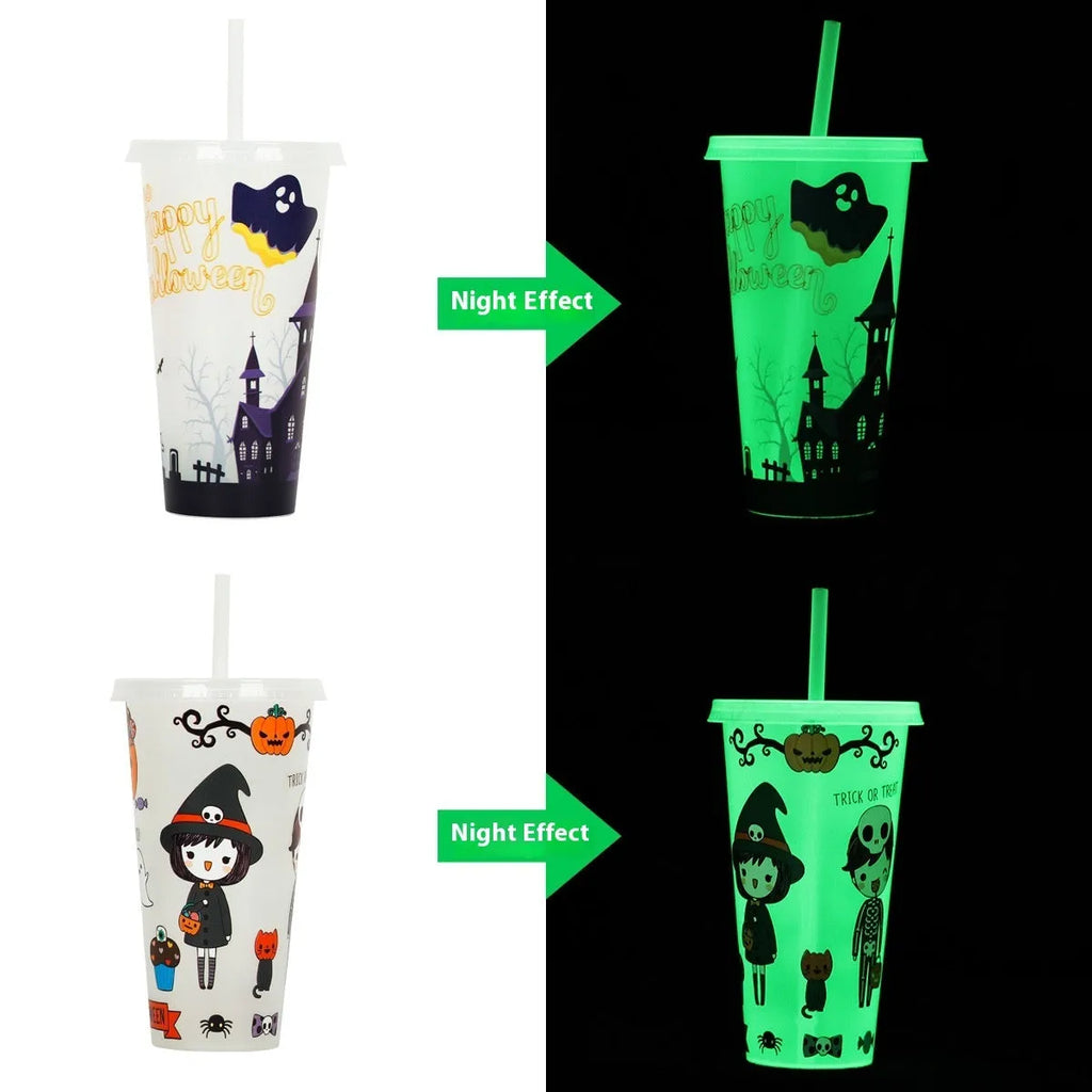 720ml Halloween luminous plastic sippy straw cup with PP construction and 6 colour options