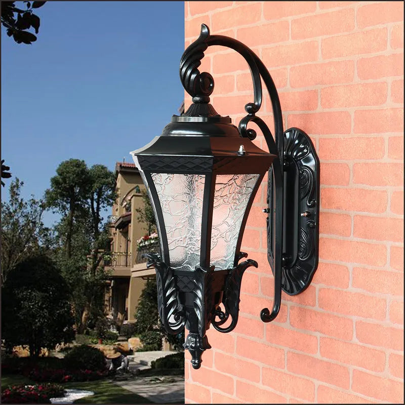 European-style outdoor wall-mounted street lamp in black finish with solar remote control